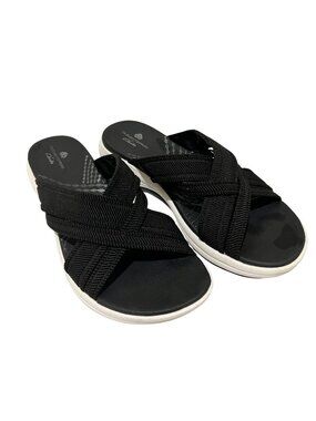 Clarks Cloudsteppers Womens Cross-Band Slide Sandals Size 9 Black Knit Sport